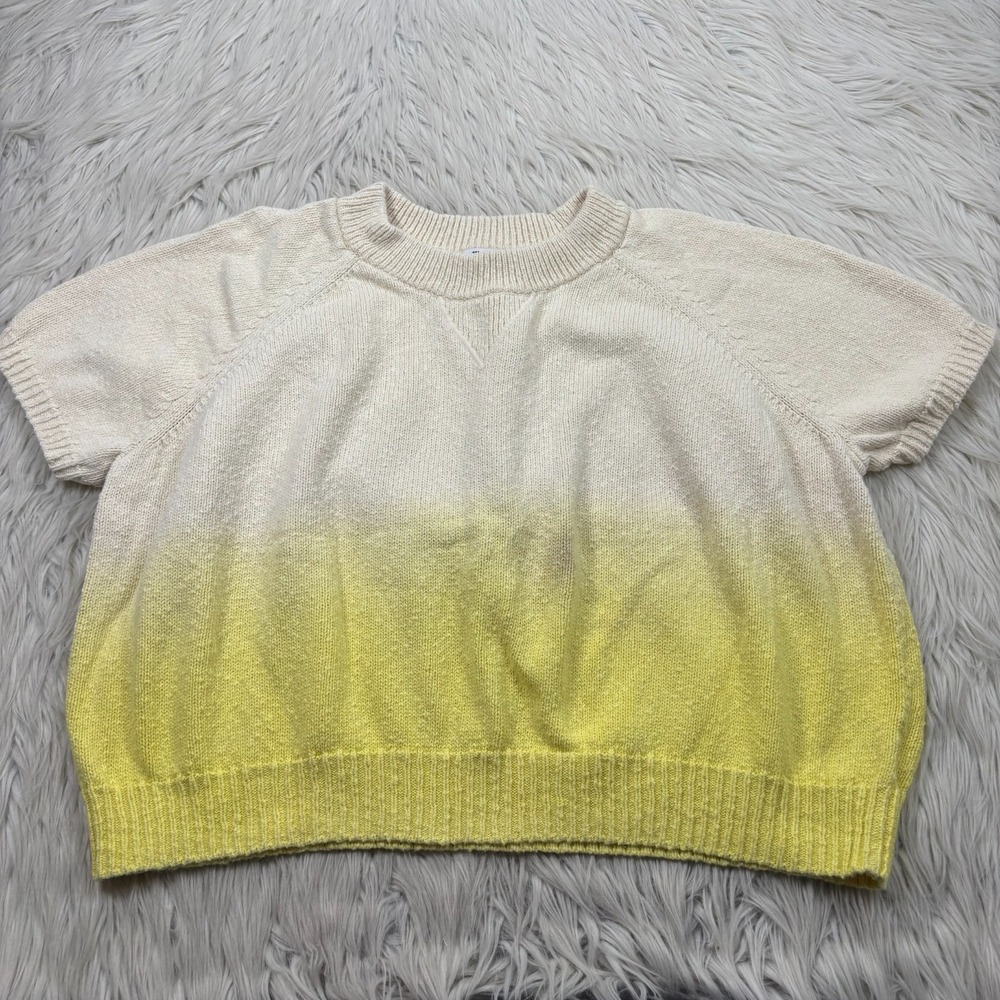Madewell Women's L Cream Yellow Dip-Dye Raglan Sweater Tee Preppy Artsy